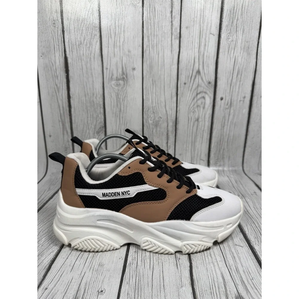 Madden NYC White Black Tan Chunky Platform Sneakers Women's Size 10